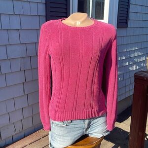 J.McLaughlin Size Small Raspberry Knit Crewneck Sweater - Cotton Blend- EUC